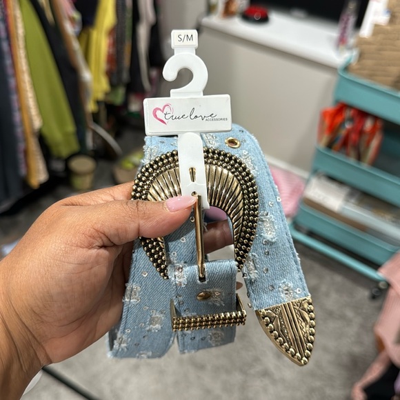 NWT True Love Denim Sequins Belt Small/Medium - Picture 1 of 1